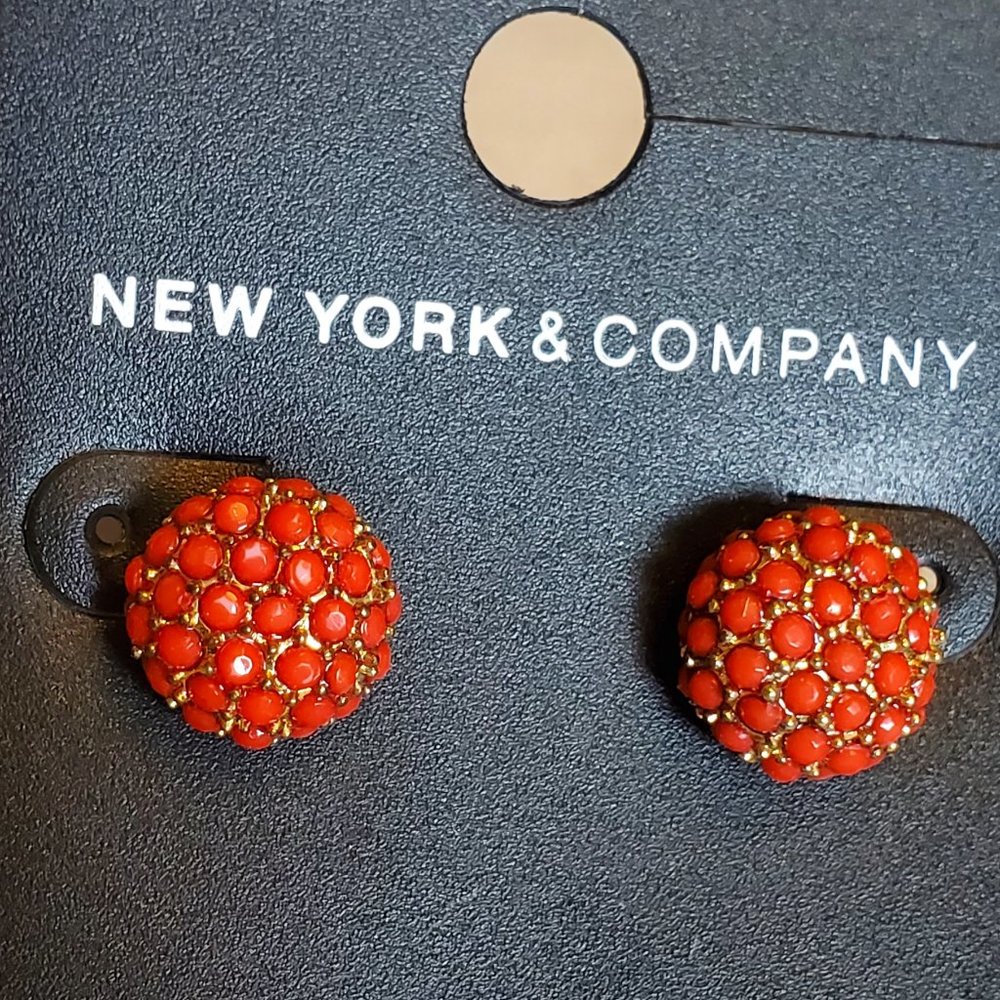 Gold Tone Orange Studded Half Round Stud Earrings